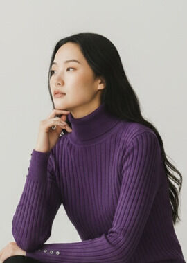 WHBM Purple Rib Knit Turtleneck with Button Cuff Details